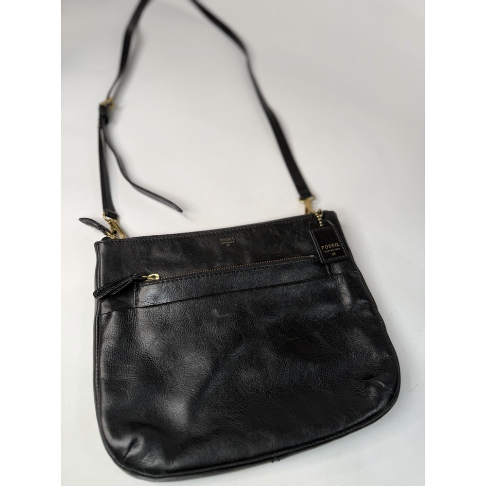 Fossil Black Leather Medium Crossbody Purse Bag Adjustable Strap Issue No 1954